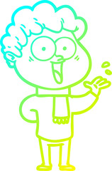 cold gradient line drawing cartoon happy man