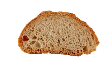 Slice of rye and wheat sourdough bread top view isolated transparent png. Porous bread pulp and...