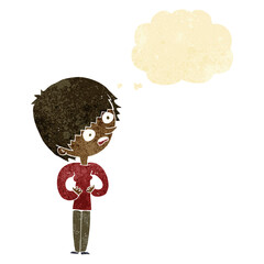 cartoon shocked woman with thought bubble