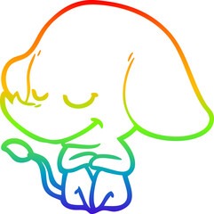 rainbow gradient line drawing cartoon smiling elephant