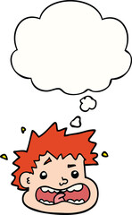cartoon frightened face and thought bubble