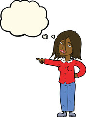 cartoon woman pointing with thought bubble