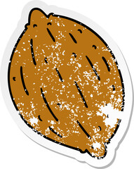 distressed sticker cartoon of a single walnut