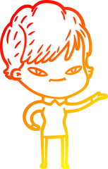 warm gradient line drawing cartoon happy woman