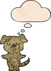 cartoon puppy and thought bubble in grunge texture pattern style