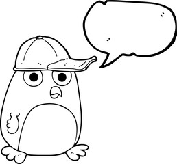 speech bubble cartoon bird in cap