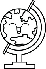 line drawing cartoon globe of the world
