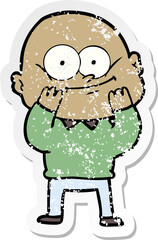 distressed sticker of a cartoon bald man staring