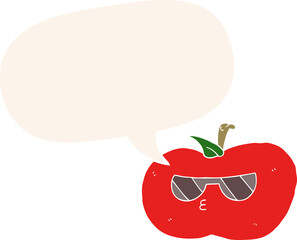 cartoon cool apple and speech bubble in retro style