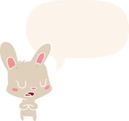 cartoon rabbit talking and speech bubble in retro style