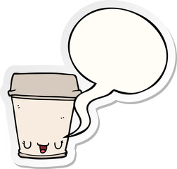 cartoon coffee cup and speech bubble sticker