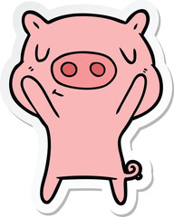 sticker of a cartoon content pig