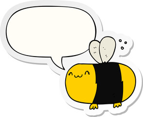 cute cartoon bee and speech bubble sticker