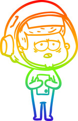 rainbow gradient line drawing cartoon tired astronaut