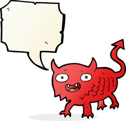 cartoon little demon with speech bubble