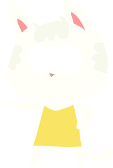 happy flat color style cartoon cat in dress pointing