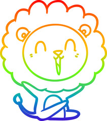 rainbow gradient line drawing laughing lion cartoon