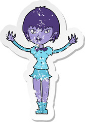 retro distressed sticker of a cartoon vampire girl