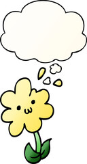 cartoon flower and thought bubble in smooth gradient style