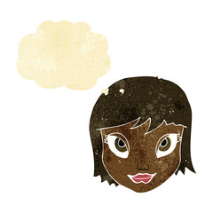 cartoon female face with thought bubble
