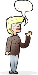 cartoon woman wearing spectacles with speech bubble