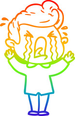 rainbow gradient line drawing cartoon crying man