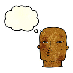 cartoon bald tough guy with thought bubble