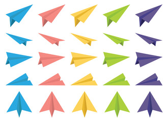Colored paper airplane collection vector illustration