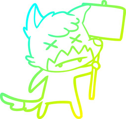 cold gradient line drawing cartoon dead fox with protest sign