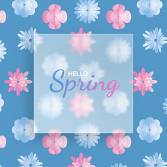 Spring flowers greeting card with pattern and glassmorphism style