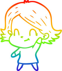 rainbow gradient line drawing cartoon friendly girl
