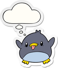 cute cartoon penguin and thought bubble as a printed sticker
