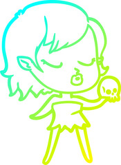 cold gradient line drawing cute cartoon vampire girl