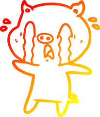 warm gradient line drawing crying pig cartoon