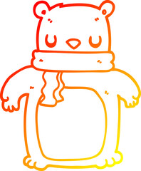 warm gradient line drawing cartoon bear with scarf