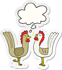 cartoon chickens and thought bubble as a printed sticker