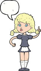 cartoon pretty maid woman with speech bubble