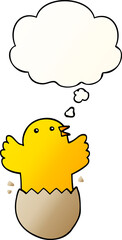 cartoon hatching bird and thought bubble in smooth gradient style