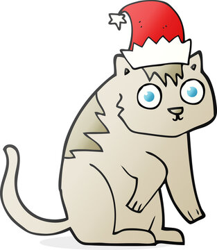 cartoon cat wearing christmas hat