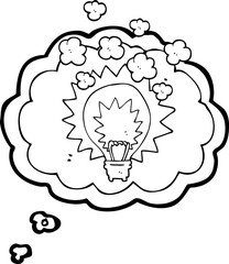 thought bubble cartoon light bulb shining