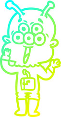 cold gradient line drawing happy cartoon alien
