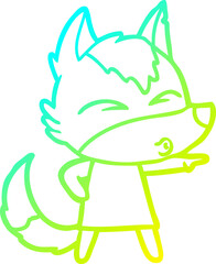 cold gradient line drawing cartoon wolf girl whistling and pointing