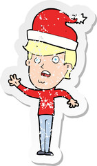 retro distressed sticker of a cartoon man ready for christmas