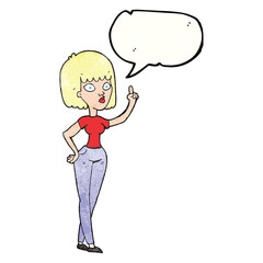 speech bubble textured cartoon woman with idea