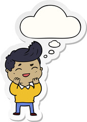 cartoon man laughing and thought bubble as a printed sticker
