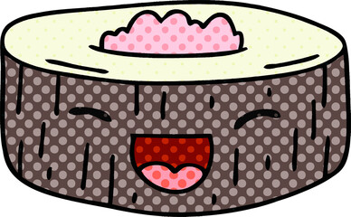 quirky comic book style cartoon happy sushi