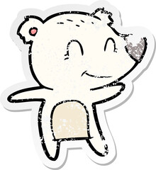distressed sticker of a smiling polar bear cartoon