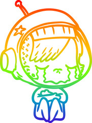 rainbow gradient line drawing cartoon crying astronaut girl