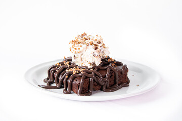 chocolate  brownie cake on a white plate