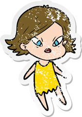 distressed sticker of a cartoon stressed woman